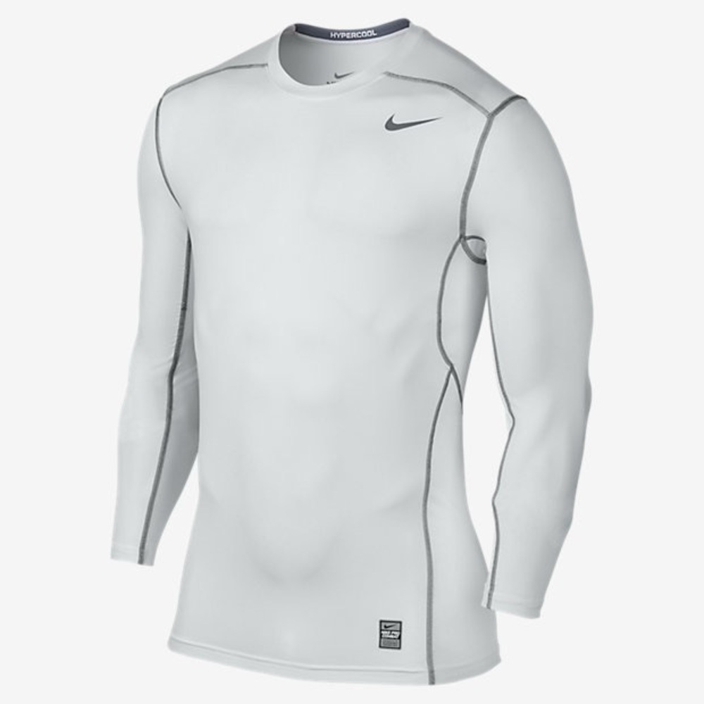 Nike Pro Combat White Fitted Long Sleeve Shirt
